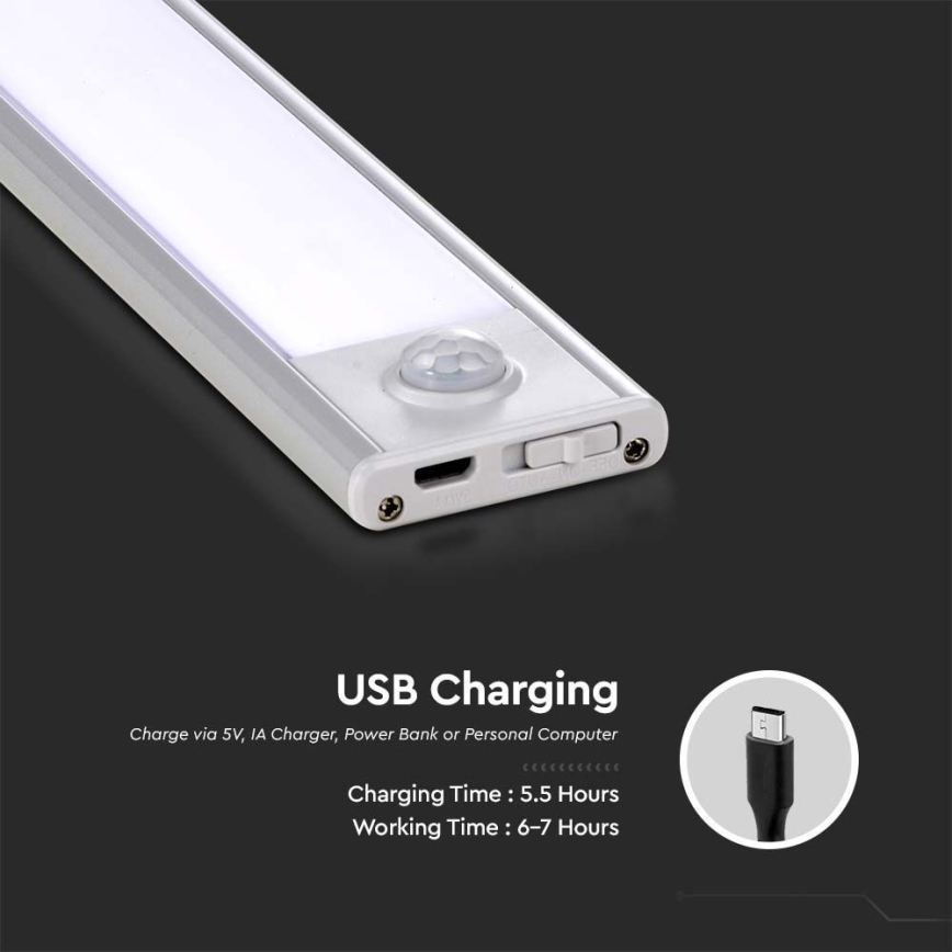 LED podkuhinjsko svetlo sa senzorom LED/2W/5V 3000K 2200 mAh