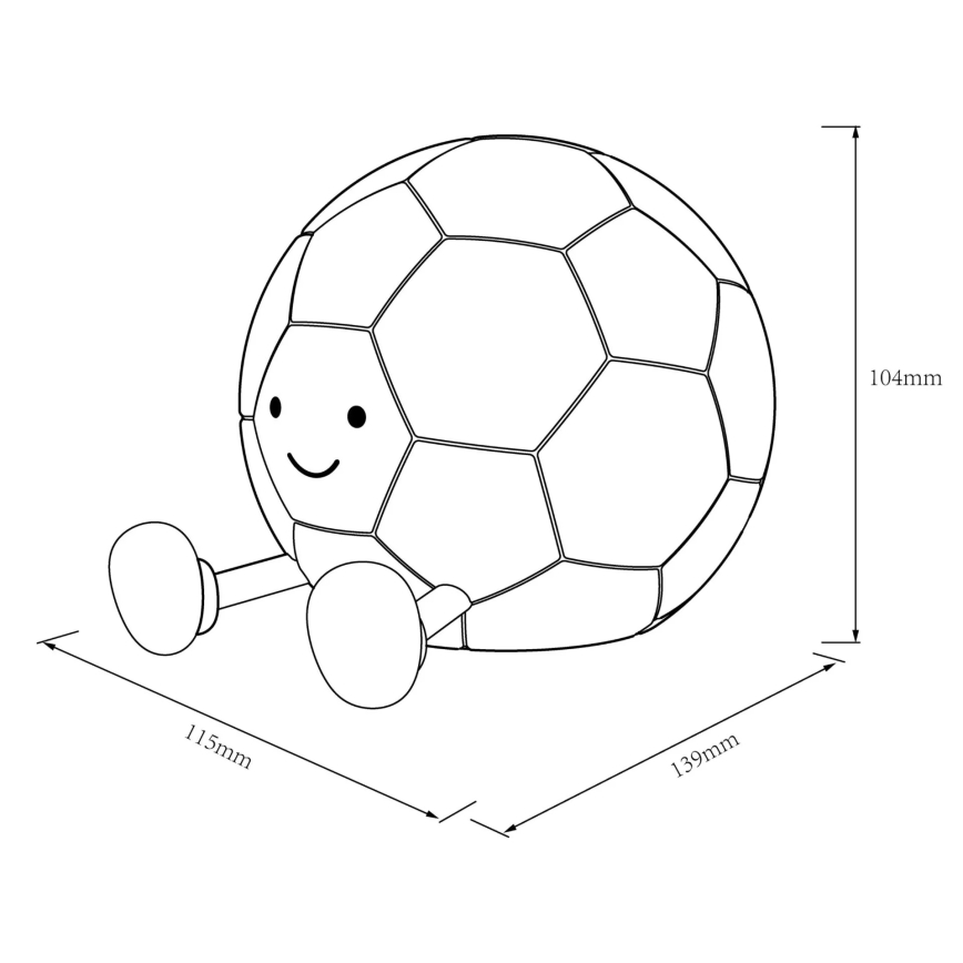 LED prigušiva dečija dodirna lampa FOOTBALL LED/2W/5V USB 1200 mAh bela/crna