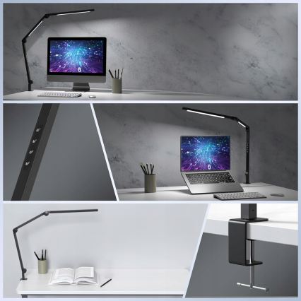 LED prigušiva dodirna fleksibilna stona lampa sa klipsom LED/12W/230V 3000/4000/6000K crna