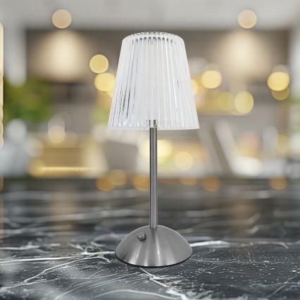 LED prigušiva dodirna punjiva stona lampa ELBA LED/1,6W/800 mAh mat hrom/prozirna