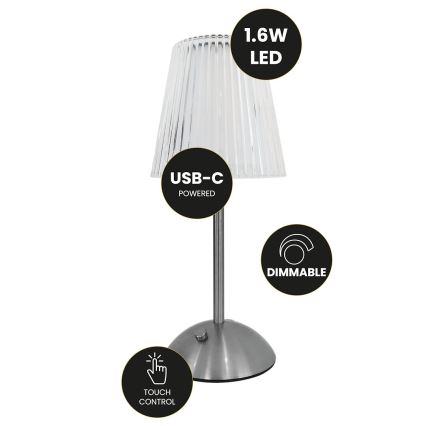 LED prigušiva dodirna punjiva stona lampa ELBA LED/1,6W/800 mAh mat hrom/prozirna