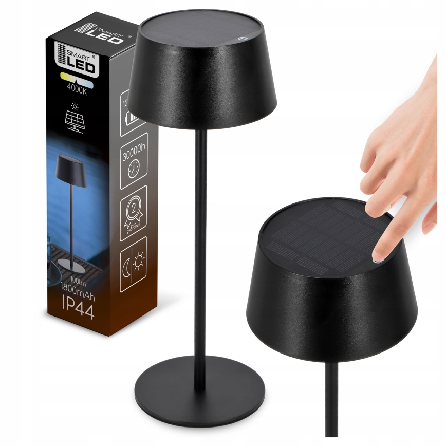 LED prigušiva dodirna solarna lampa LED/3W/5V USB 1800 mAh IP44 crna