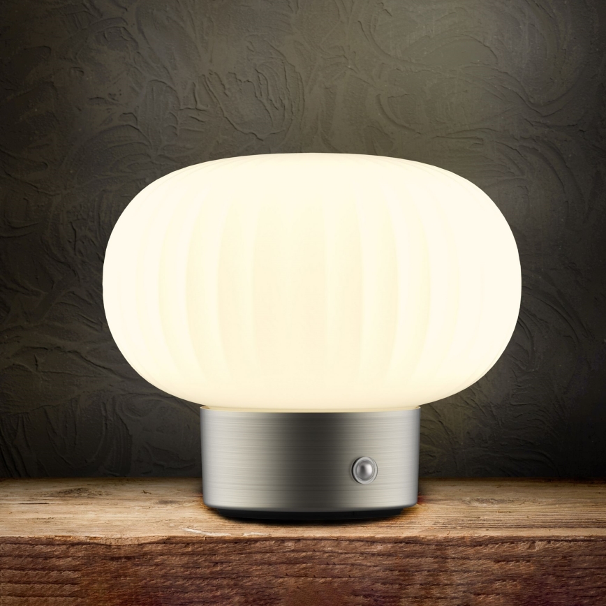 LED prigušiva dodirna stolna lampa LATTE LED/1,8W/5V USB 2000 mAh mat hrom/bela