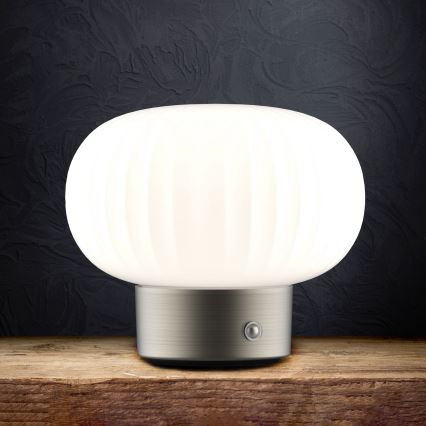 LED prigušiva dodirna stolna lampa LATTE LED/1,8W/5V USB 2000 mAh mat hrom/bela