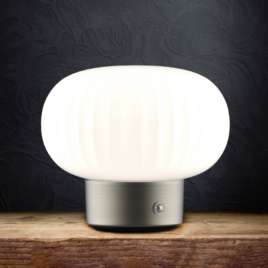 LED prigušiva dodirna stolna lampa LATTE LED/1,8W/5V USB 2000 mAh mat hrom/bela