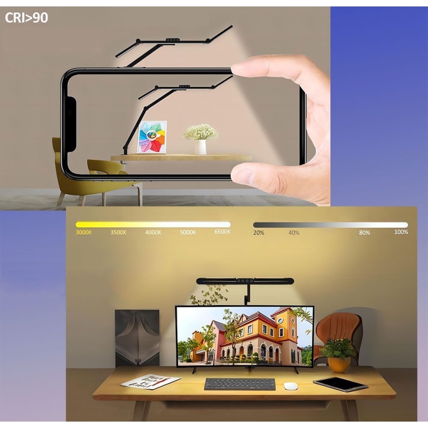 POINTIQ prigušiva dodirna fleksibilna stona LED lampa LED/24W/230V 3000-6500K CRI 92 crna