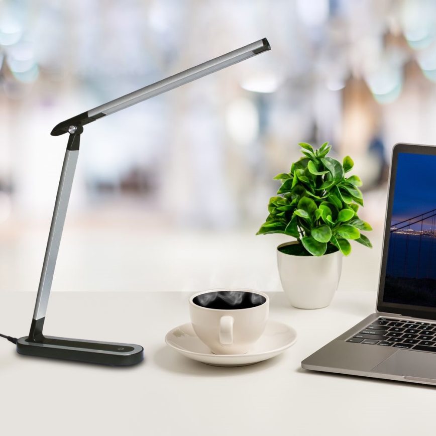 LED prigušiva stolna lampa MADERA na dodir LED/7W/230V USB crna