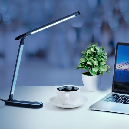 LED prigušiva stolna lampa MADERA na dodir LED/7W/230V USB crna