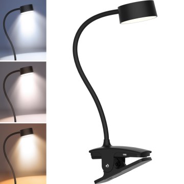 LED prigušiva fleksibilna punjiva stona lampa sa klipom LED/2W/1800 mAh 3000/4000/6500K crna