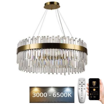 LED prigušiva kristalna lampa na sajli LED/110W/230V 3000-6500K zlatna + daljinski upravljač