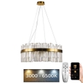 LED prigušiva kristalni luster na sajli LED/110W/230V 3000-6500K zlatna + daljinski upravljač