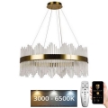 LED prigušiva kristalni luster na sajli LED/110W/230V 3000-6500K zlatni + daljinski upravljač
