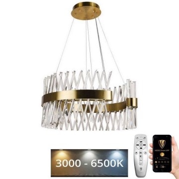 LED prigušiva kristalni luster na sajli LED/130W/230V 3000-6500K zlatna + daljinski upravljač