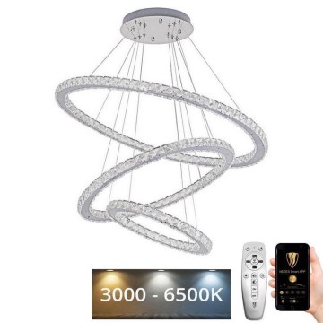 LED prigušiva kristalni luster na sajli LED/210W/230V 3000-6500K srebrna + daljinski upravljač