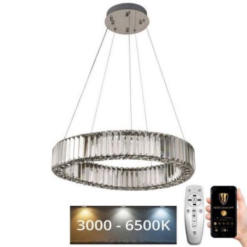 LED prigušiva kristalni luster na sajli LED/40W/230V 3000-6500K sjajni hrom + daljinski upravljač