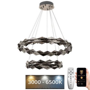 LED prigušiva kristalni luster na sajli LED/65W/230V 3000-6500K sjajni hrom + daljinski upravljač
