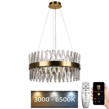 LED prigušiva kristalni luster na sajli LED/80W/230V 3000-6500K zlatni + daljinski upravljač