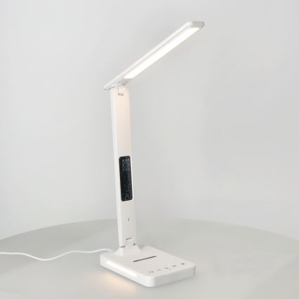 LED prigušiva stona lampa sa bežičnim punjenjem QI, displejom i USB portom LED/7W/230V 3000-6000K bela