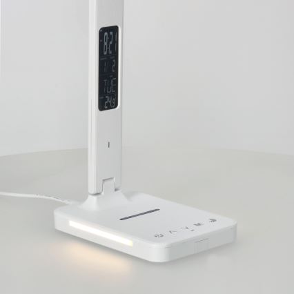 LED prigušiva stona lampa sa bežičnim punjenjem QI, displejom i USB portom LED/7W/230V 3000-6000K bela