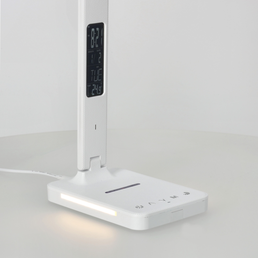 LED prigušiva stona lampa sa bežičnim punjenjem QI, displejom i USB portom LED/7W/230V 3000-6000K bela