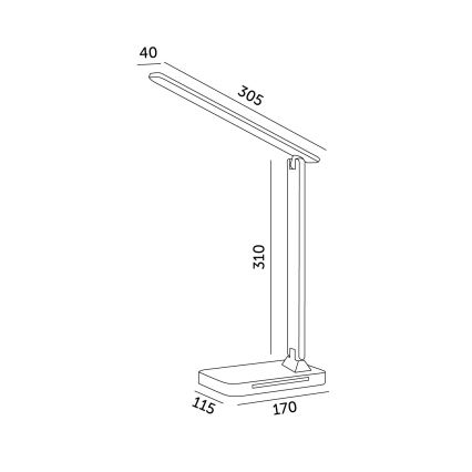 LED prigušiva stona lampa sa bežičnim punjenjem QI, displejom i USB portom LED/7W/230V 3000-6000K bela