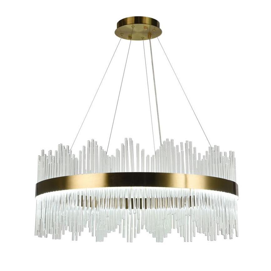 LED prigušiva kristalni luster na sajli LED/110W/230V 3000-6500K zlatna + daljinski upravljač