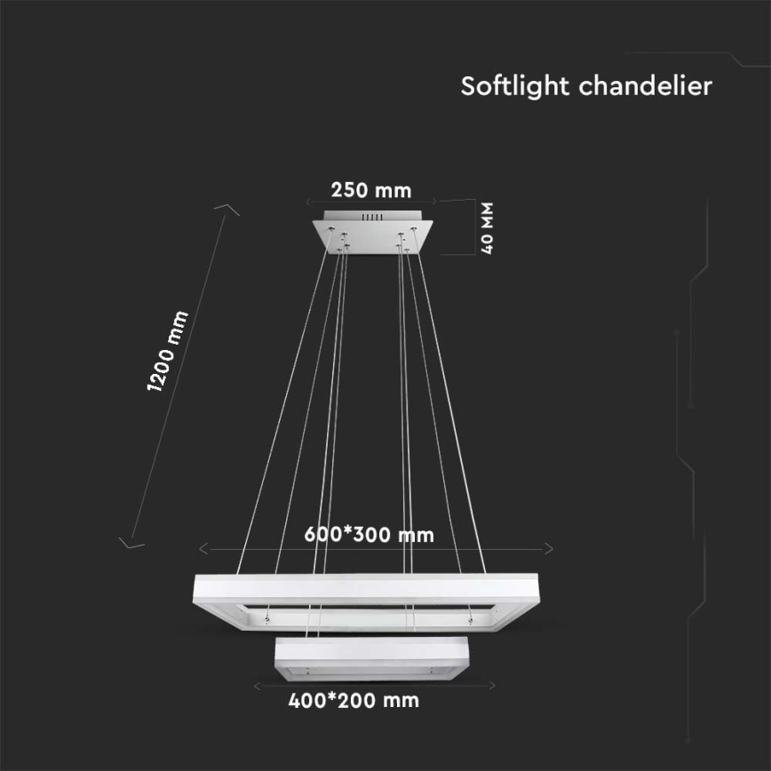 LED prigušiva luster na sajli LED/113W/230V 3000K bela