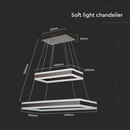 LED prigušiva luster na sajli LED/113W/230V 3000K braon