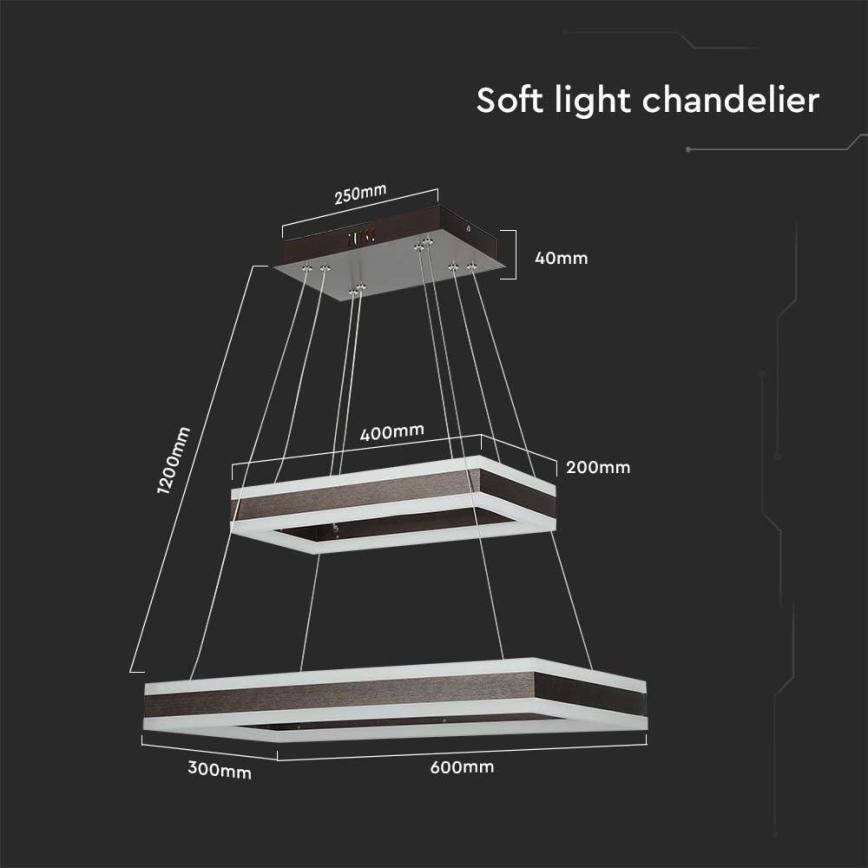 LED prigušiva luster na sajli LED/113W/230V 3000K braon
