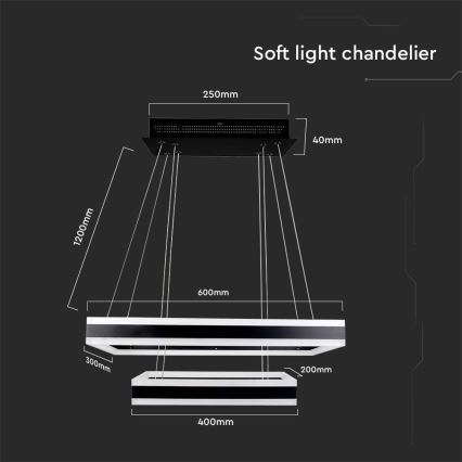 LED prigušiva luster na sajli LED/113W/230V 3000K crna