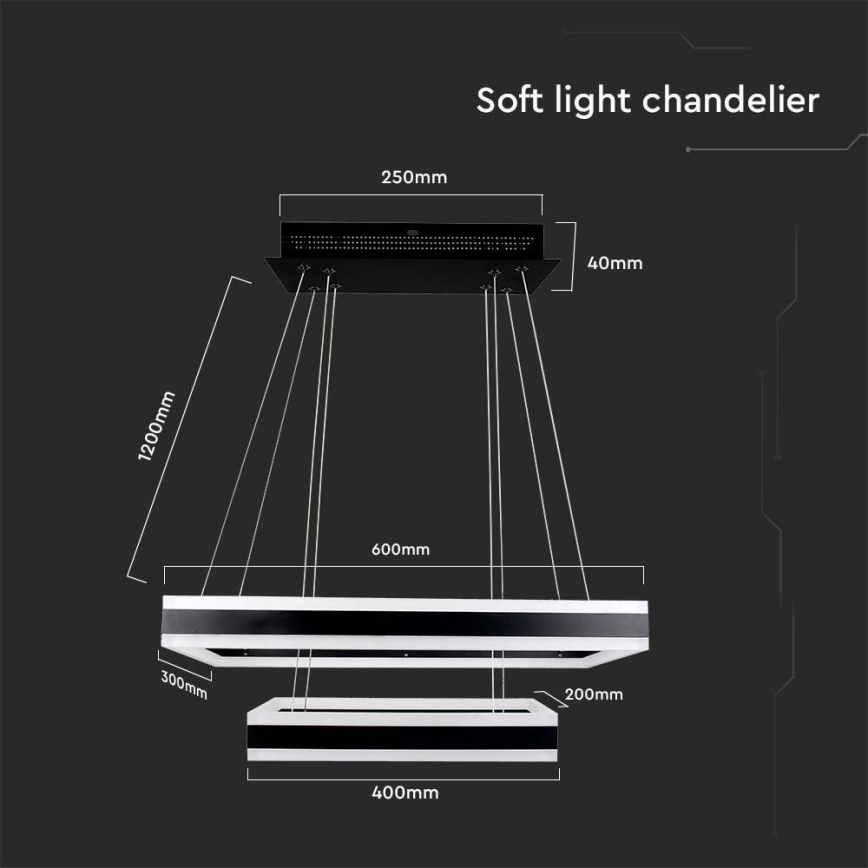 LED prigušiva luster na sajli LED/113W/230V 3000K crna