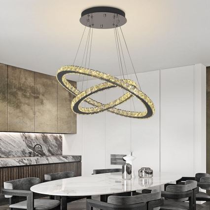 LED prigušiva kristalni luster na sajli LED/115W/230V 3000-6500K srebrni + daljinski upravljač