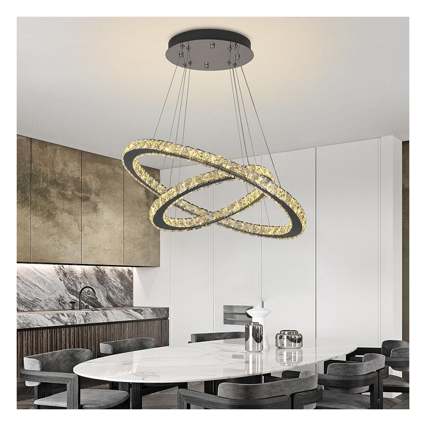 LED prigušiva kristalni luster na sajli LED/115W/230V 3000-6500K srebrni + daljinski upravljač