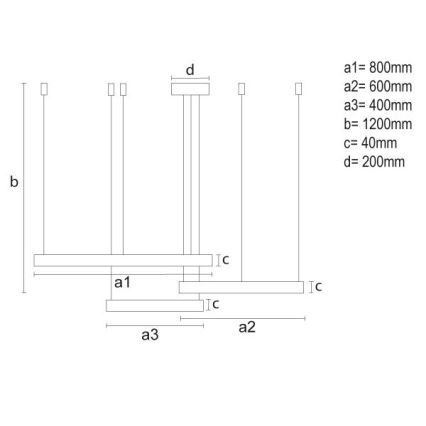 LED prigušiva luster na sajli LED/125W/230V 3000–6500K, prečnik 80 cm + daljinski upravljač