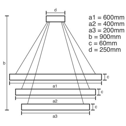 LED prigušiva luster na sajli LED/165W/230V 3000-6500K pr. 60 cm + daljinski upravljač