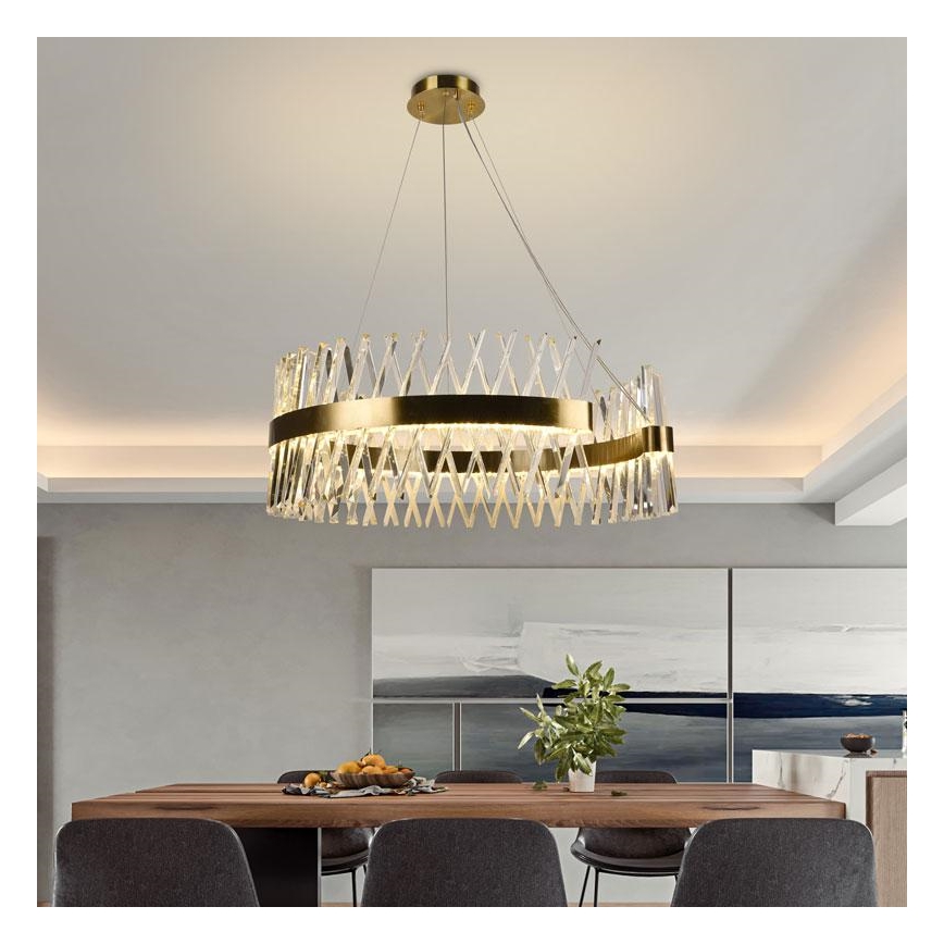 LED prigušiva kristalni luster na sajli LED/175W/230V 3000-6500K zlatni + daljinski upravljač