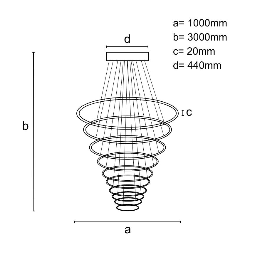 LED prigušiva luster na sajli LED/370W/230V 3000-6500K pr. 100 cm + daljinski upravljač