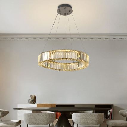 LED prigušiva kristalni luster na sajli LED/40W/230V 3000-6500K sjajni hrom + daljinski upravljač