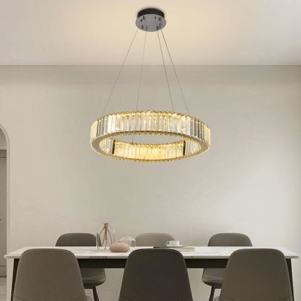 LED prigušiva kristalni luster na sajli LED/40W/230V 3000-6500K sjajni hrom + daljinski upravljač