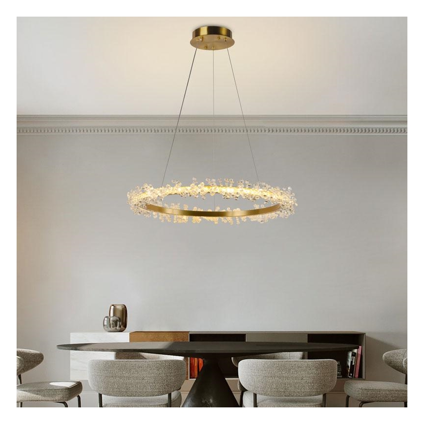 LED prigušiva kristalni luster na sajli LED/40W/230V 3000-6500K zlatni + daljinsko upravljanje