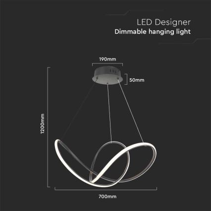 LED prigušiva luster na sajli LED/50W/230V 3000K crna