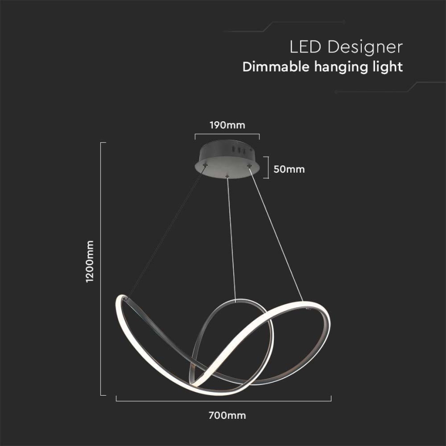 LED prigušiva luster na sajli LED/50W/230V 3000K crna