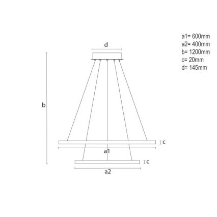 LED prigušiva luster na sajli, 55 W, 230 V, 3000–6500 K, Ø 60 cm + daljinski upravljač