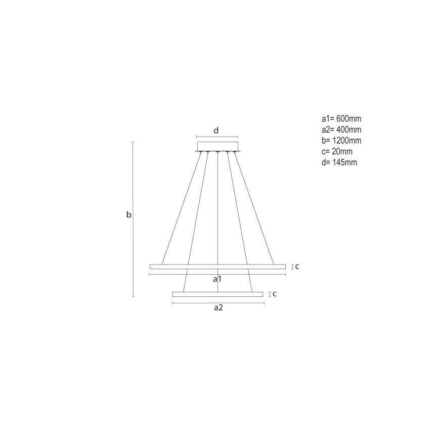 LED prigušiva luster na sajli, 55 W, 230 V, 3000–6500 K, Ø 60 cm + daljinski upravljač