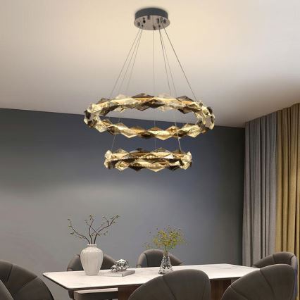 LED prigušiva kristalni luster na sajli LED/65W/230V 3000-6500K sjajni hrom + daljinski upravljač