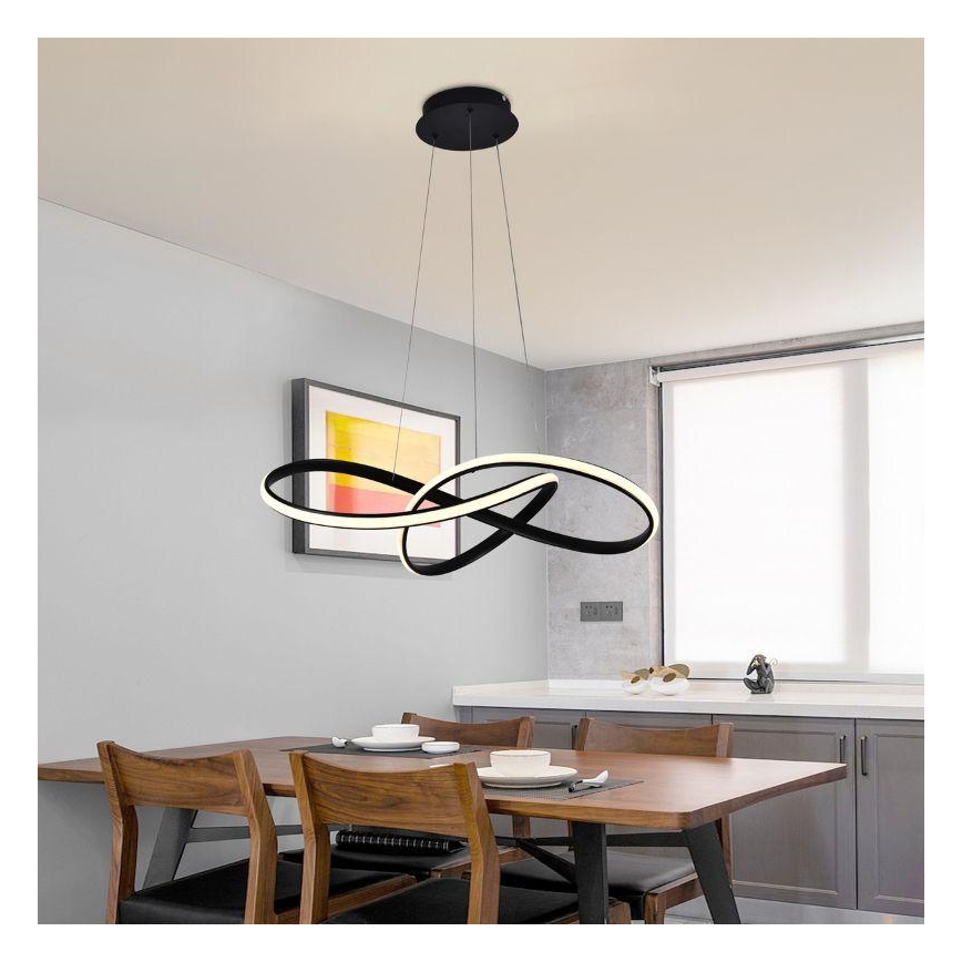 LED luster na sajli, prigušiva, LED/70W/230V 3000-6500K prečnik 60 cm crna + daljinski upravljač