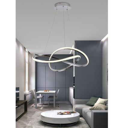 LED prigušiva luster na sajli LED/70W/230V 3000-6500K prečnik 60 cm sjajni hrom + daljinsko upravljanje