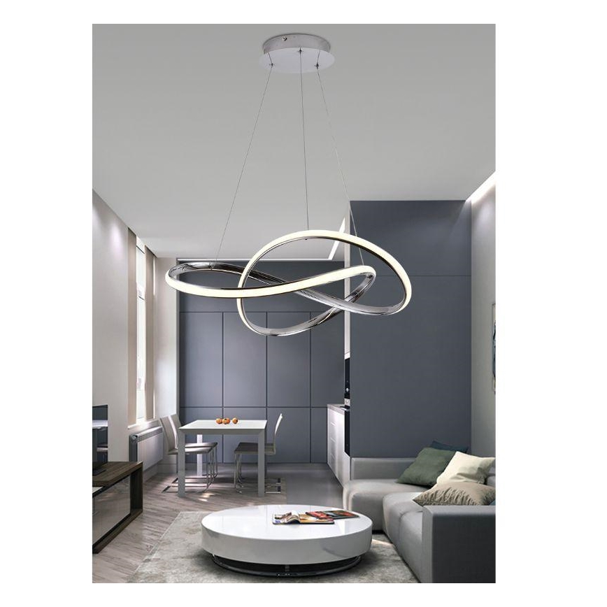 LED prigušiva luster na sajli LED/70W/230V 3000-6500K prečnik 60 cm sjajni hrom + daljinsko upravljanje