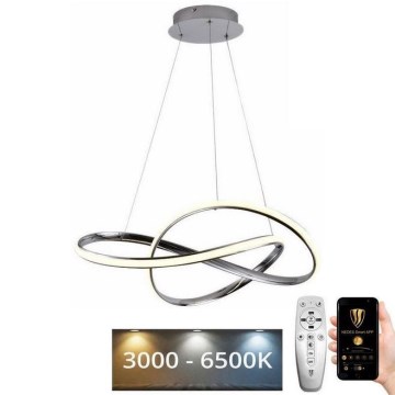 LED prigušiva luster na sajli LED/70W/230V 3000-6500K prečnik 60 cm sjajni hrom + daljinsko upravljanje