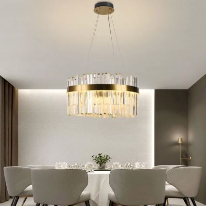 LED prigušiva kristalni luster na sajli LED/70W/230V 3000-6500K zlatni + daljinski upravljač